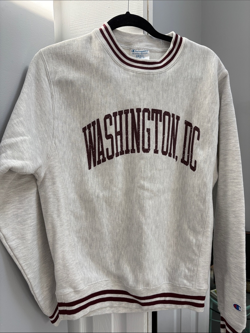 Champion Gray Crewneck Sweatshirt with Maroon Washington DC Script